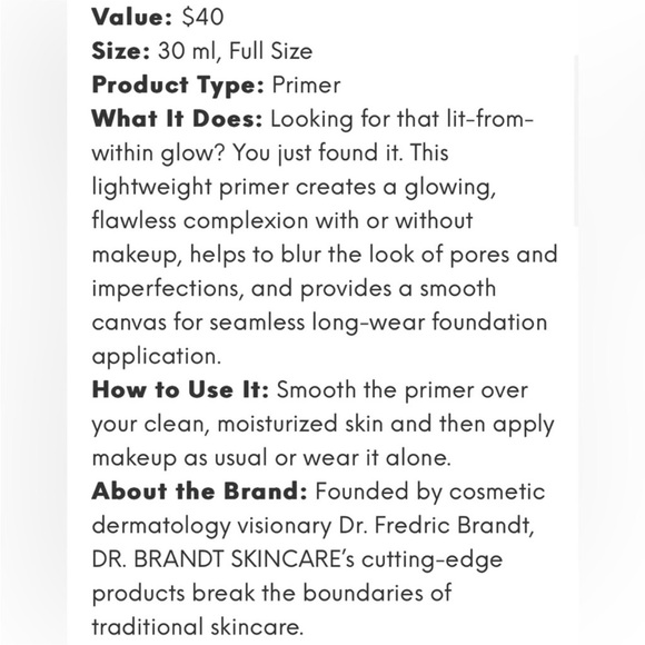 Dr Brant Pores No More Luminizer  Primer FULL SIZE! NWT!Dr. Brant Makeup Primer - Picture 7 of 12